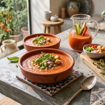 Традиційний іспанський часниковий суп Sopa de ajo з хлібом та бульйоном